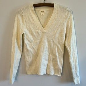 Maeve by Anthropologie Ivory Rib Knit V-neck Long Sleeve Sweater Blouse Size XS